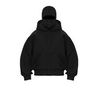 DEJIN Sweat à capuche polaire pour homme avec fermeture éclair intégrale et masque facial, cagoule chaude et coupe-vent, Noir , XL