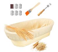 DeJivsin Banneton Panier à pain ovale 25 cm, 1 baneton, 1 couteau, 1 chiffon de protection, 1 brosse pour pain, pâtisserie