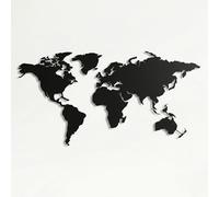 DEKADRON Art mural en métal, carte du monde, 4 pièces, 149,9 cm x 81,3 cm, noir mat, acier de 2 mm, montage flottant