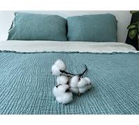 Dekadron Jeté de lit 100% Mousseline de Coton, 4 Couches, Housse de lit en Mousseline de Coton Turc Douce, réversible, Vert pétrole (2 taies d'oreiller 50 x 70 cm)