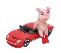 Dekaim Statuette de cochon drôle - Revêtement résistant aux UV - Voiture de sport rouge - Statue artisanale en résine pour étagères de maison