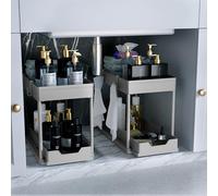 DEKAVA Lot de 2 organiseurs sous évier - Paniers de salle de bain coulissants à 2 niveaux - Paniers polyvalents pour salle de bain (gris)