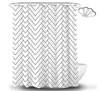 DeKeLaiFu Rideau de douche anti moisissure 180x180 noir et blanc en tissu motif géométrique à chevrons, simple et moderne, rideaux de douche à rayures pour salle de bain imperméable lavable en machine