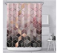 DeKeLaiFu Rideau de Douche Tissu 180x180 cm en marbre Rose, Grille Moderne Géométrique Ombre Rideaux de Douche Roses et Gris, Rideaux de Salle de Bain Lavables Imperméables Pondérés