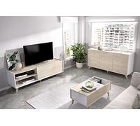 Ensemble meuble TV table basse buffet NESS - Mélaminé - Style scandinave - Chêne et blanc