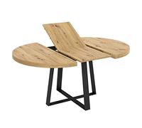 Table ronde extensible DUNA - 4 à 6 personnes - Décor chêne - L110 x P110/152 x H77 cm
