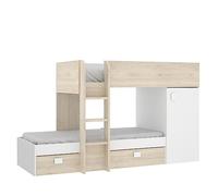 DEKIT Grupo RIMOBEL Move - Lit Train pour Chambre à Coucher avec Double Montage et Deux Lits - Blanc/Naturel - 191 x 150 x 255 cm