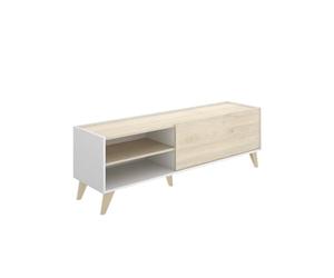 DeKit Grupo RIMOBEL Ness Module TV Bas, Panneaux de Particules, Blanc/Naturel, Naturel/B. Brillant