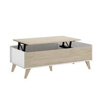 DEKIT GRUPO RIMOBEL Ness - Table Basse relevable Ness - Blanc/Naturel - 41 x 99 x 60 cm