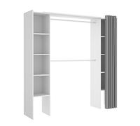 Dressing extensible DORIAN avec rideau - L110/180 cm - Coloris : Blanc et gris