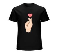 DEKKRYLABZAA Casual T-Shirt K-Pop Korean Love Sign Finger Heart K-Drama Black S