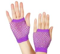DEKKRYNFV 2. Gants courts étincelants avec des accents de cristal, vêtements de danse légers en maille pour clubs et activités de plein air, gants en maille étincelante pour festival, violet, taille