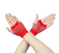 DEKKRYNFV 2. Gants courts étincelants avec des accents de cristal, vêtements de danse légers en maille pour clubs et activités de plein air, gants en maille étincelante pour festival, Rouge, taille