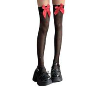 DEKKRYNFV Bas de cuisse en forme de cœur avec nœuds transparents au-dessus du genou Chaussettes en nylon Halloween Cosplay Costume Nylon, Noir , Taille unique
