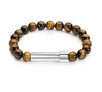 DEKKRYNFV Bracelet en pierre naturelle de 8 mm pour femmes, hommes, filles, dames, bracelet extensible à perles pour fête d'anniversaire, pierre volcanique, œil d'agate, bijoux en perles de cristal