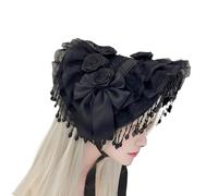 DEKKRYNFV Chapeau de veuves victorien punk avec bordure en dentelle ornée - Pour fêtes à thème et photographie - Confortable