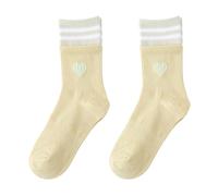 DEKKRYNFV Chaussettes pour femme avec imprimé cœur - Confortables et extensibles - Sans couture - Pour la marche et les entraînements - Chaussettes en coton confortables au quotidien, jaune clair