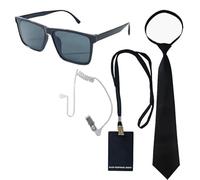 DEKKRYNFV Costume d'agent secret d'Halloween avec oreillette, cravate et lunettes noires pour adultes et enfants, jeu de rôle