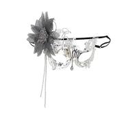 DEKKRYNFV Demi-visage en forme de fleur avec strass avec bâton en métal pour femme, bal masqué, Halloween, cosplay, fête