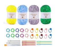 DEKKRYNFV Fil À Crochet Doux Avec Grand Œil Aiguille À Tricoter Et Marqueur Couverture Douce Pour Bébé Pour Débutant 4 Pièces