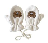 DEKKRYNFV Gants d'hiver avec sangle de cou réglable pour enfants, tissu polyester chaud, plusieurs couleurs disponibles pour les tout-petits et les adolescents, gants d'hiver adaptés aux enfants, Lait
