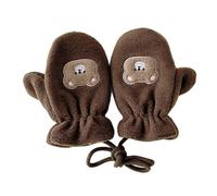 DEKKRYNFV Gants d'hiver avec sangle de cou réglable pour enfants, tissu polyester chaud, plusieurs couleurs disponibles pour les tout-petits et les adolescents, gants d'hiver adaptés aux enfants, café