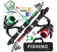 DEKKRYNFV Kit de pêche débutant comprenant canne télescopique flotteur appâts en métal connecteur moulinet épuisette et sac de rangement pour enfants
