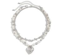 DEKKRYNFV Lot de 2 colliers avec pendentif en forme de cœur et perles - Texture en alliage - Convient pour les festivals de musique et les défilés de mode tendance pour les femmes