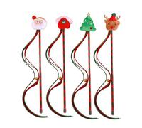DEKKRYNFV Lot de 4 bâtons interactifs pour chats - Baguette à pompons - Thème de Noël - Coloré - Jouet de chasse