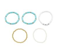 DEKKRYNFV Lot de 5 bracelets élastiques colorés en argile souple avec perles d'imitation fleur pour femme, bijoux colorés en argile douce, accessoires populaires, bracelet fait à la main