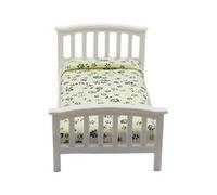 DEKKRYNFV Maison de poupée 1/12 Lit simple avec imprimé floral Literie en bois Minature Lit chambre à coucher Scène Accessoires Meubles Miniature Meubles