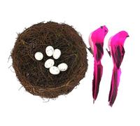 DEKKRYNFV Nid décoratif de Pâques avec motif en rotin fabriqué à la main et faux œufs d'oiseau pour les présentations saisonnières, les fêtes, les photos, ensemble de nid d'oiseaux miniatures