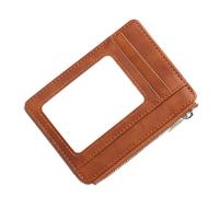 DEKKRYNFV Porte-cartes élégant en polyuréthane bloquant la vie privée avec fenêtre zippée facile d'accès pour un usage quotidien Pochette pour cartes de visite, marron, Beauté de masse