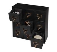 Dekltus Armoire à pharmacie en bois avec 9 tiroirs, armoire de rangement pour cartes de bibliothèque, armoire à médicaments, boîte de rangement pour herbes, noire