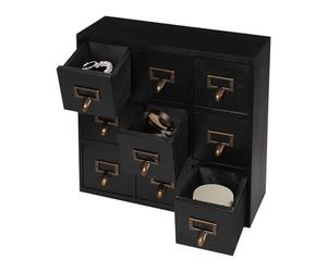 Dekltus Armoire à pharmacie en bois avec 9 tiroirs, armoire de rangement pour cartes de bibliothèque, armoire à médicaments, boîte de rangement pour herbes, noire