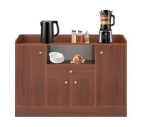 Dekltus Armoire de cuisine en bois avec 5 compartiments magnétiques de portes et tiroirs, commode de cuisine pour ranger boissons, thé, ustensiles, 110 x 30 x 80 cm, marron