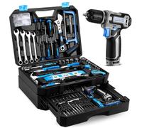 DEKO 238 Pièces Caisse à Outil avec Visseuse Dévisseuse Sans Fil 12V - Caisse à Outil Complète Professionnelle avec Perceuse, Tournevis, Clés et Accessoires pour Bricolage - Bleu