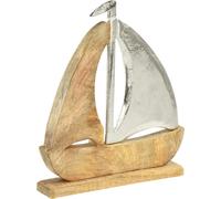 Deko bateau voilier bois argent métal Maritim bois de mangue 16,5x4x18,5cm