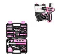 DEKO Boîte à outils complète rose 42 pièces et Perceuse Visseuse Sans Fil 12 V Accessoires 13 Pièces