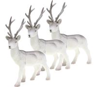 Deko Cerf floqué enneigé 20cm Blanc Gris Set de 3 décorations de Noël Paysage d'hiver Noël