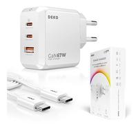 Deko Chargeur C 65W 67W 2xUSB-C 1x USB-A - Rapide et Polyvalent avec Câble USB-C 100W, GaN
