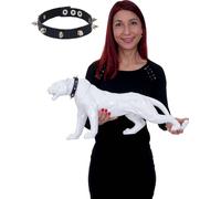 Deko Figurine Léopard 59cm, Polyresin Sculpture Panther, In-/Outdoor ~ blanc brillant avec collier