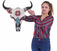 Deko Kuhschädel HWC-D31, Tête de taureau Bulle Tête d'animal Tête de vache Trophée avec mosaïque, polyrésine 51x50x25cm