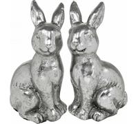Deko Lapin Argent Vintage Décoration de Pâques Figurines 13cm 2er Set Polyresin Blickfang Printemps