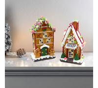 Deko LED maison de pain d'épices set de 2 en polyrésine - environ 18 cm chacun - maison illuminée pain d'épices