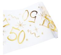 Deko - Lot de 50 chemins de table d'anniversaire homme et femme (28 x 275 cm) - Large décoration de table de fête - Or brillant - Découpable avec ciseaux