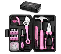 DEKO Mallette à Outils 86 Pièces, Caisse à Outil Complete Bricolage avec Clé, Pince, Marteau à Panne Fendue, Ensemble d'outils Rose pour Cadeaux, Maison, Bureau et Entretien Quotidien