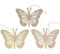 Deko Papillons Décoratifs Bois Beige Rose Jaune 12cm 12pcs Décoration de printemps Décoration d'été