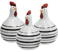Deko Poule Céramique Blanc Noir Rayures Ø 7cm H11cm Set 3 Poussins Figure Décoration de table Maison Jardin