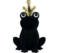 Deko Roi Grenouille avec couronne dorée, noir, décoration printanière féerique 40,5cm